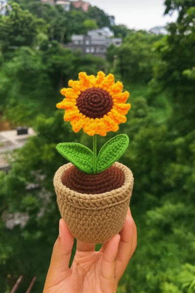Beautiful Cute Crochet flower with crochet Pot.